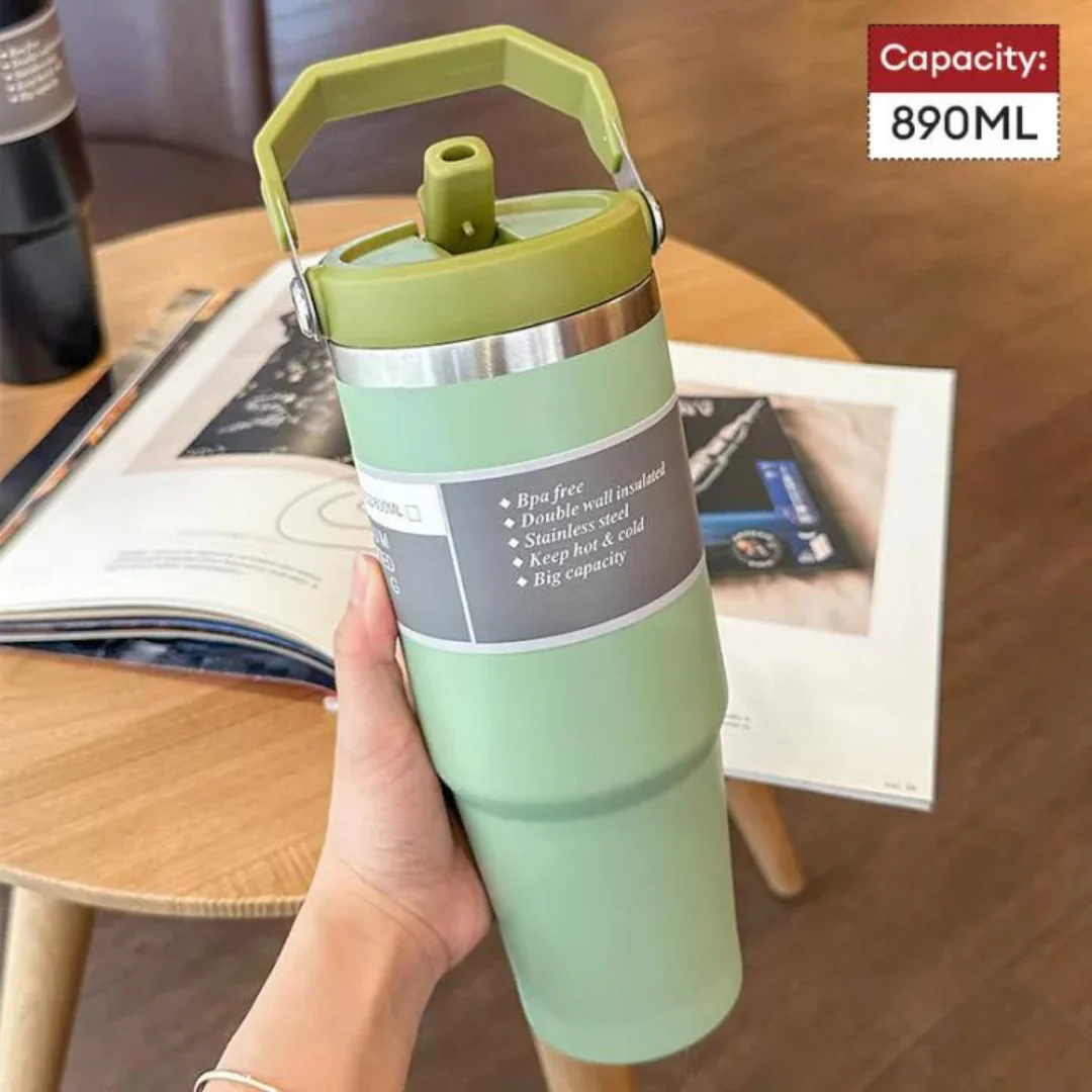 Stainless Steel Thermos Bottle with Straw-AG00005609