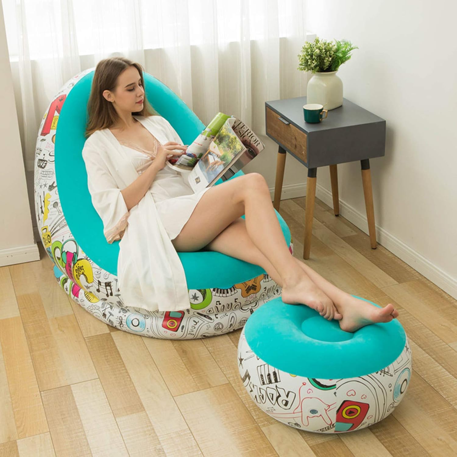 Macaron Design Inflatable Air Sofa With Foot Rest-AG00004563
