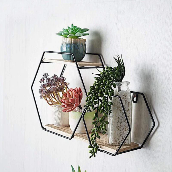 2 Layer Hexagon Wall Shelf - Metal - AG00006215