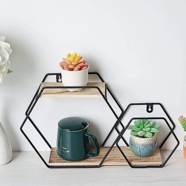 2 Layer Hexagon Wall Shelf - Metal - AG00006215 - Image 3
