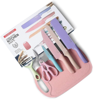 6 Pcs Colorful Knife Set With Cutting Board - AG00006261