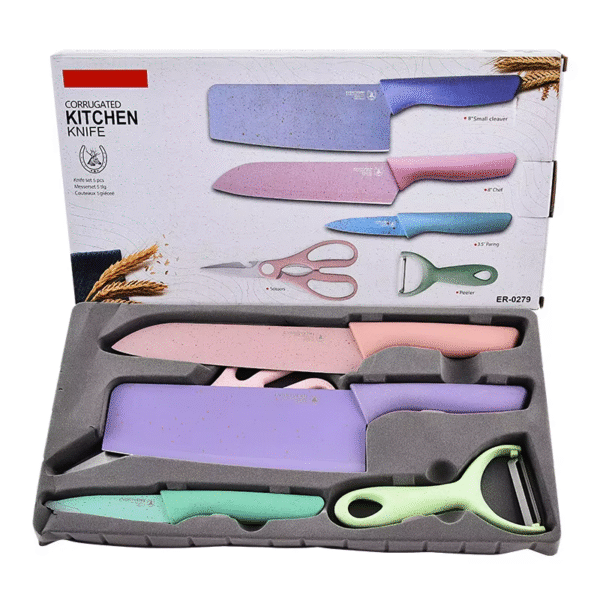 6 Pcs Colorful Knife Set With Cutting Board - AG00006261 - Image 2