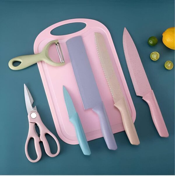 6 Pcs Colorful Knife Set With Cutting Board - AG00006261 - Image 5