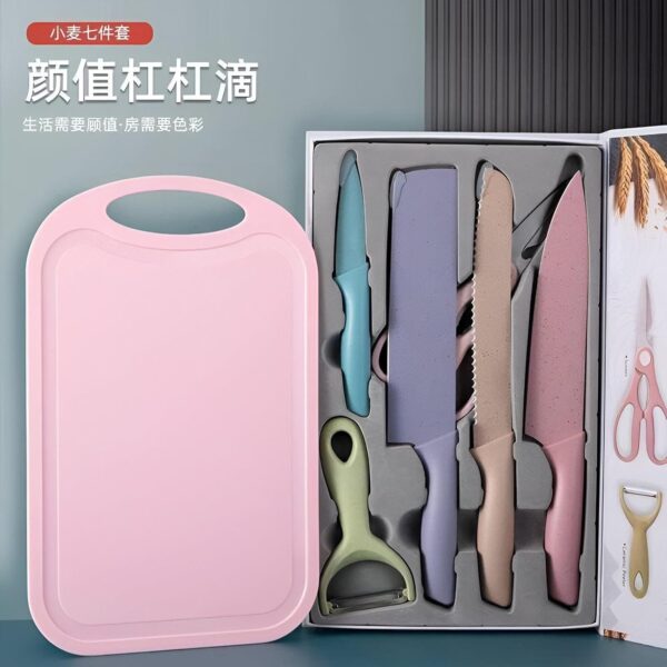 6 Pcs Colorful Knife Set With Cutting Board - AG00006261 - Image 4