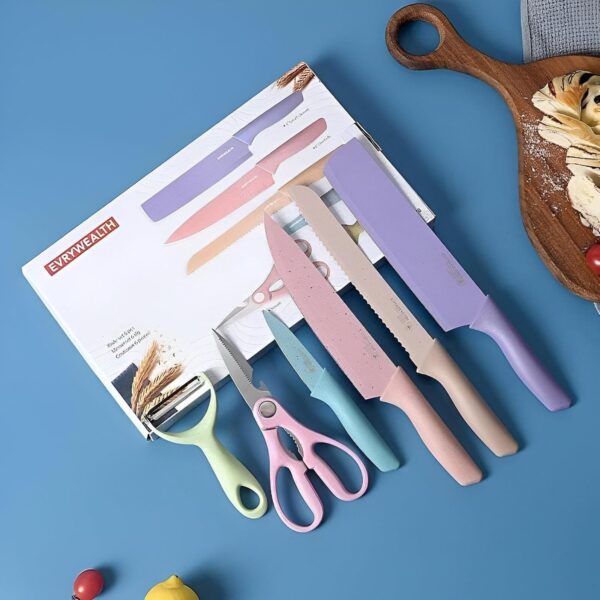 6 Pcs Colorful Knife Set With Cutting Board - AG00006261 - Image 3